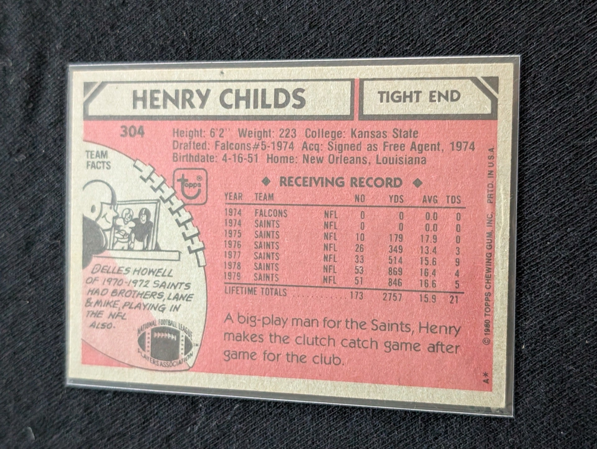 Henry Childs New Orleans Saints TE Vintage Topps Lot (2) 1980 1981