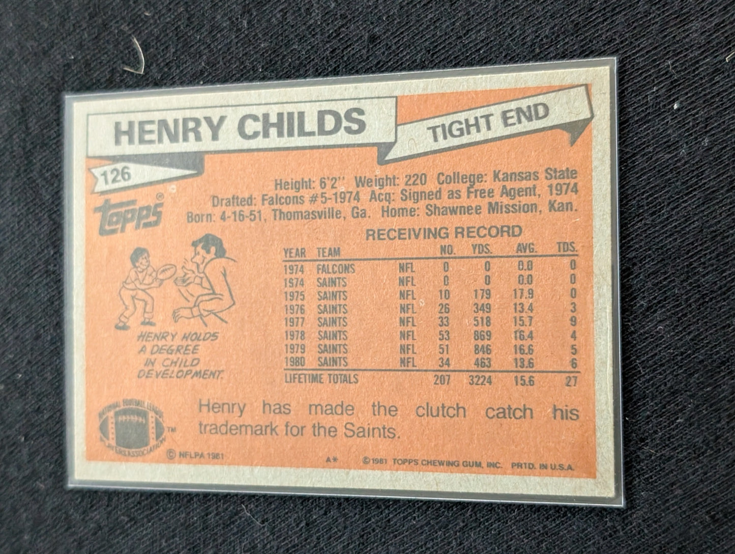 Henry Childs New Orleans Saints TE Vintage Topps Lot (2) 1980 1981