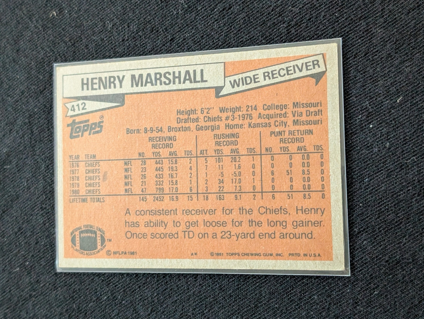 Henry Marshall Kansas City Chiefs WR Vintage Topps Lot (2) 1980 1981