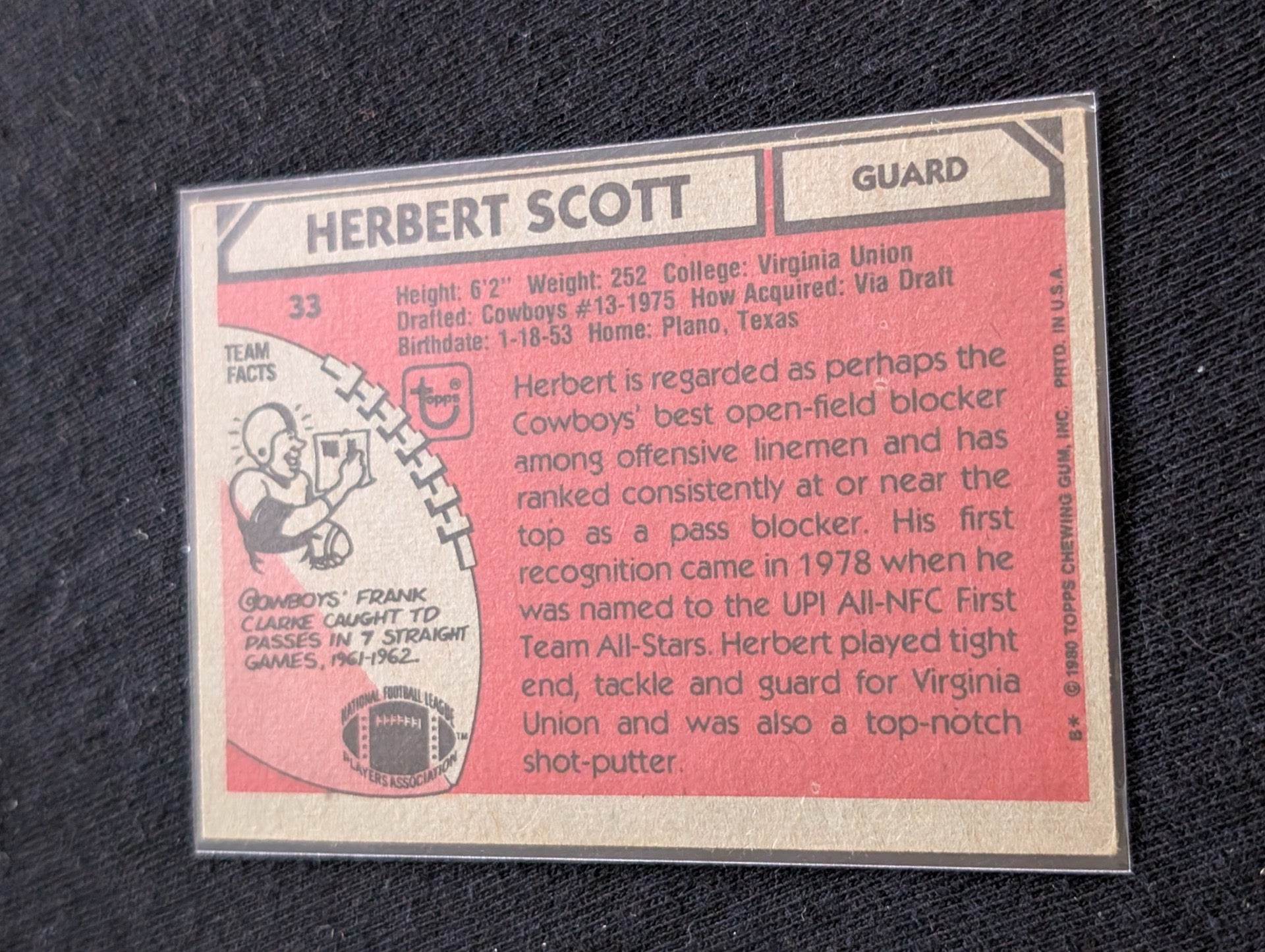 Herbert Scott Cowboys Pro Bowl Guard Vintage Topps Lot (2) 1980 1981