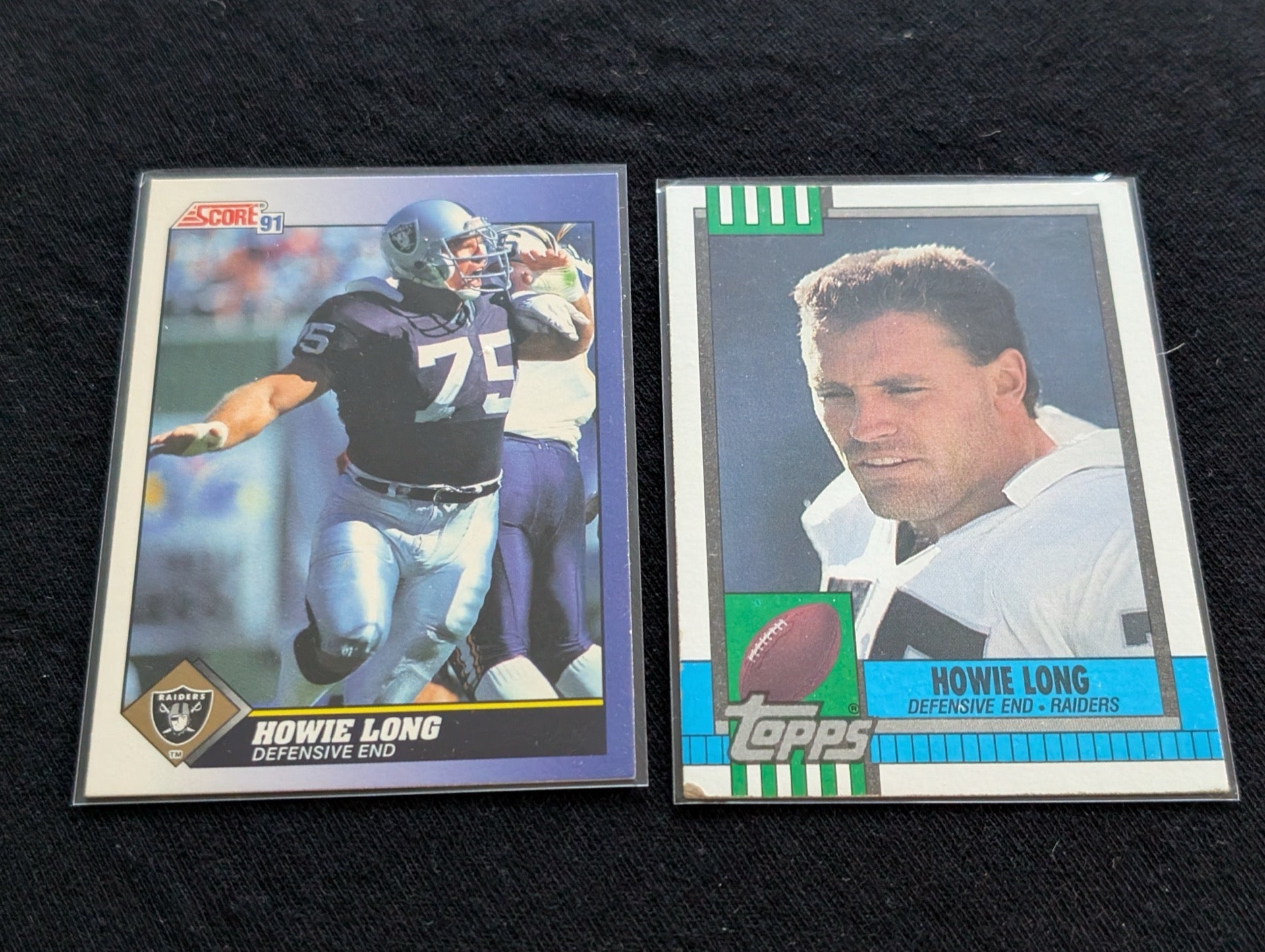 Howie Long HOF Raiders Legend Card Lot (2) 1990 Topps & 1991 Score