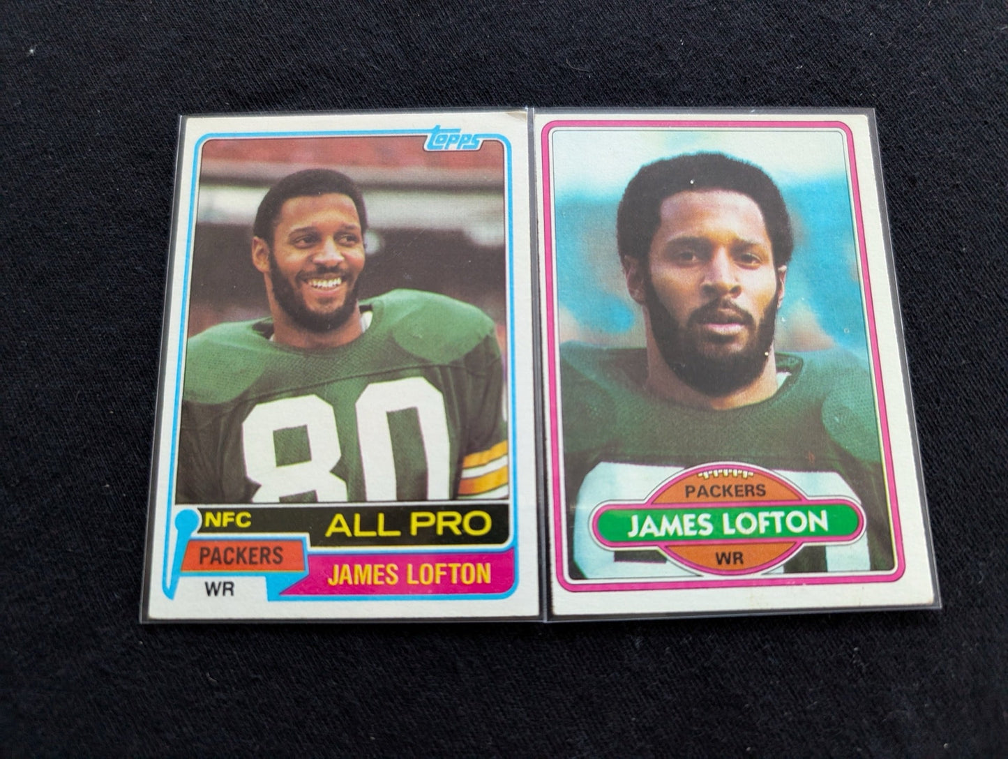 James Lofton HOF Packers WR Vintage Lot (2) 1980 All Pro & 1981 Topps