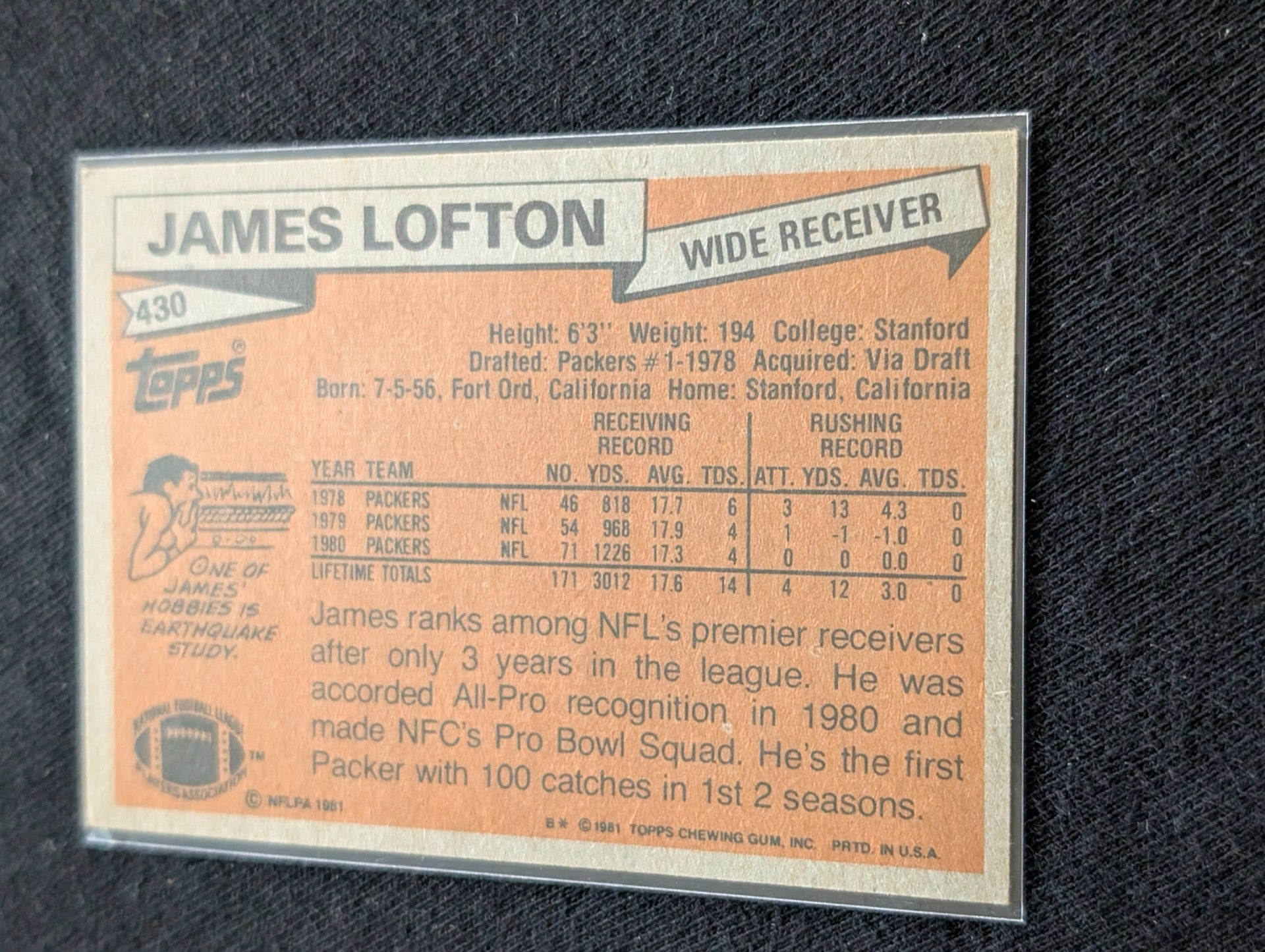 James Lofton HOF Packers WR Vintage Lot (2) 1980 All Pro & 1981 Topps