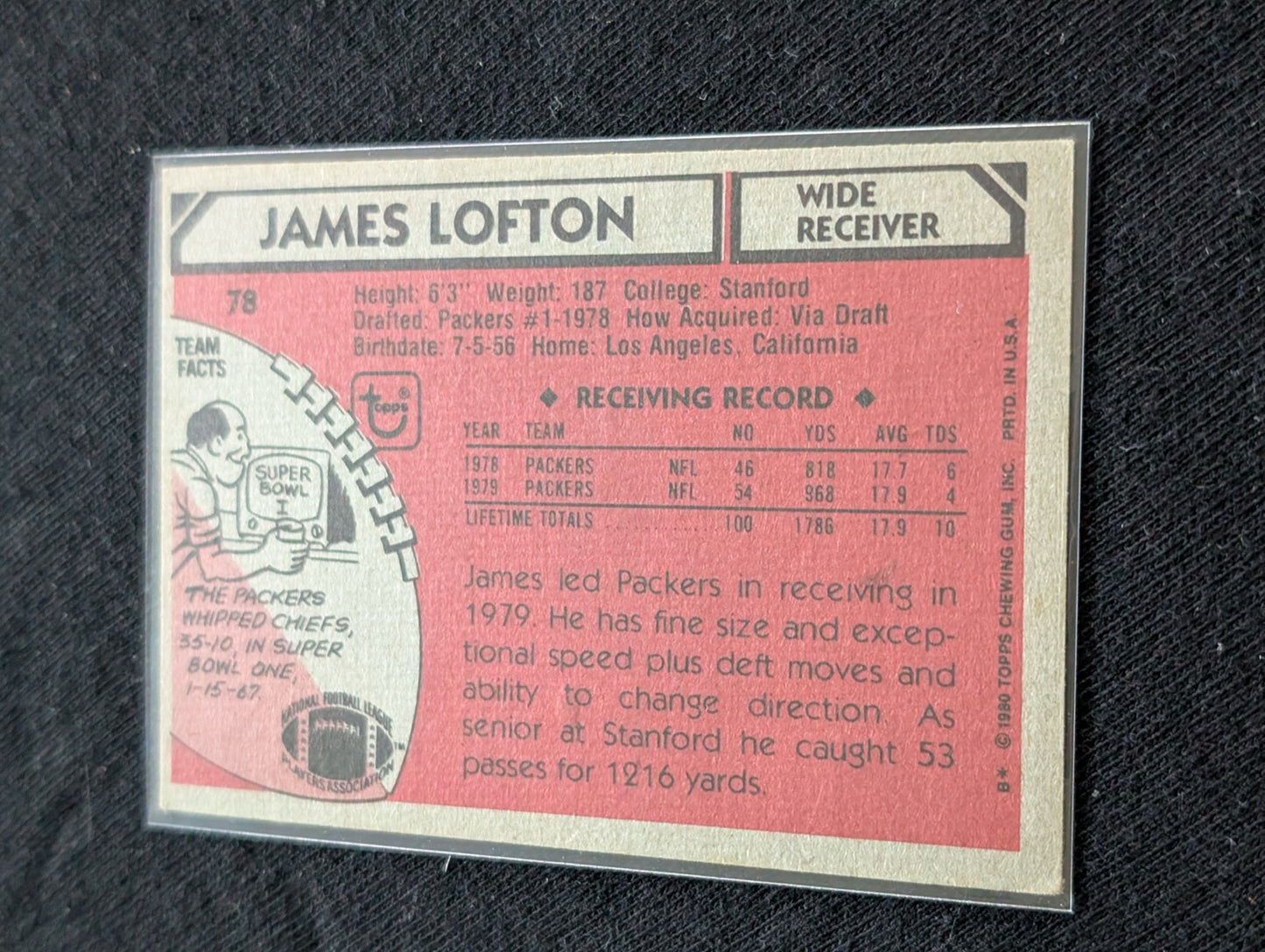 James Lofton HOF Packers WR Vintage Lot (2) 1980 All Pro & 1981 Topps