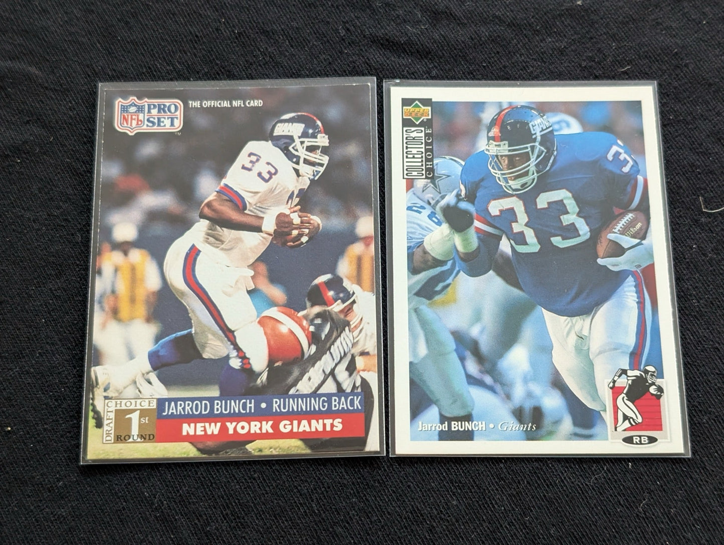 Jarrod Bunch New York Giants RB Card Lot (2) 1991 Pro Set RC & 1994 Collector's Choice