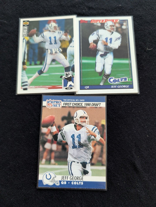 Jeff George #1 Pick QB Rookie Card Lot (3) 1990 Topps, Pro Set, 1994 UD