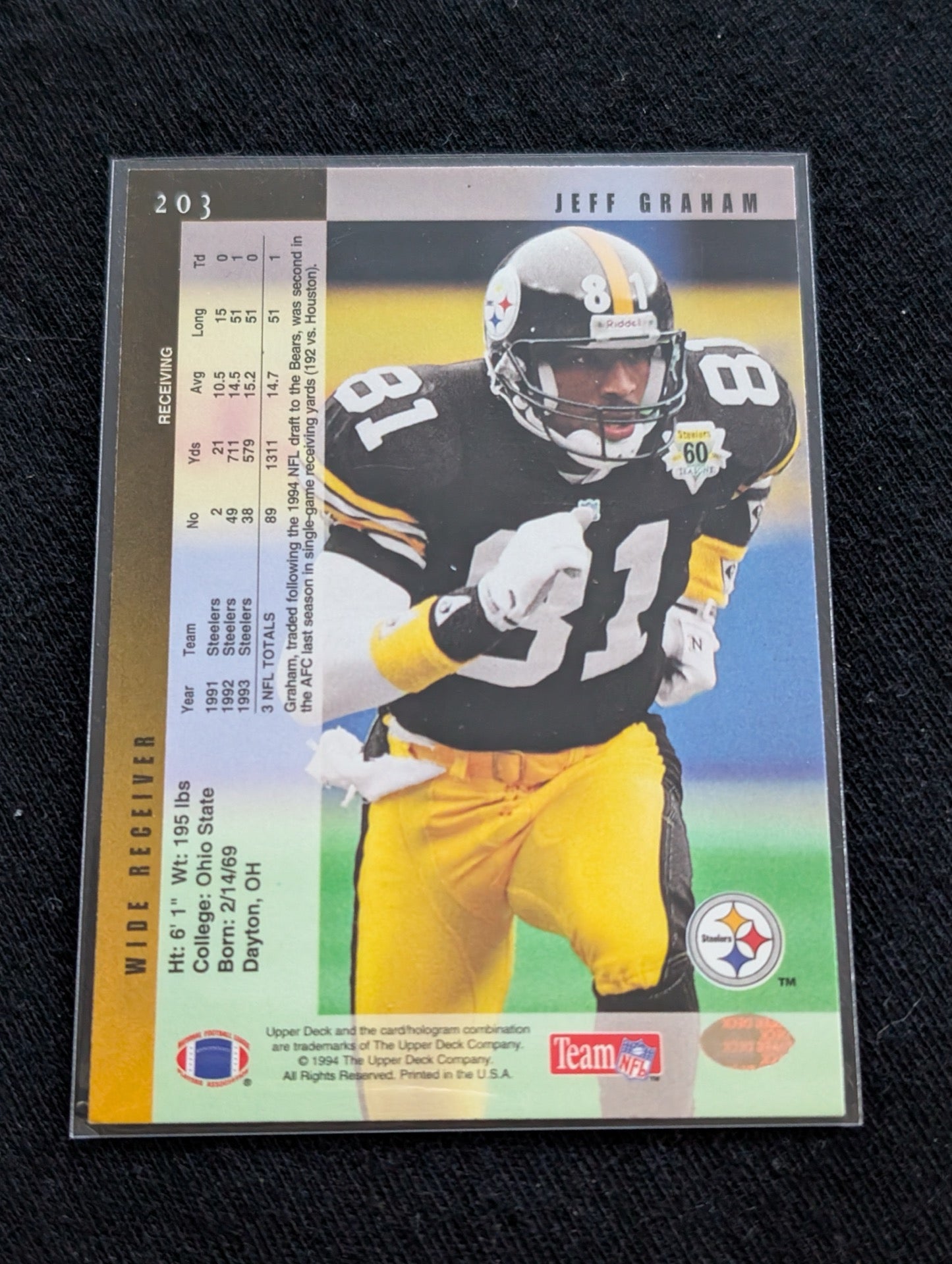 Jeff Graham Pittsburgh Steelers WR Card Lot (4) 1991 Pro Set RC, UD, Collector's Choice