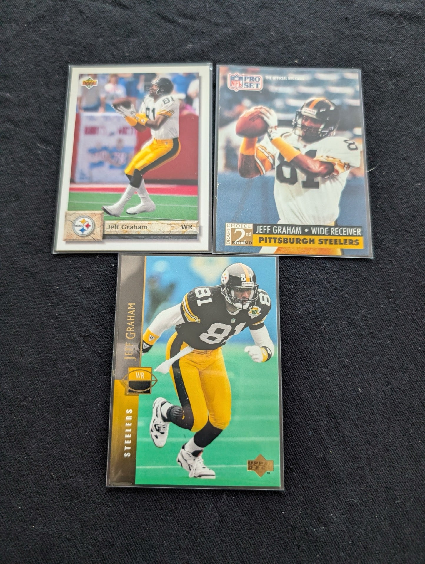 Jeff Graham Pittsburgh Steelers WR Card Lot (3) 1991 Pro Set RC, 1992 UD, 1994 UD