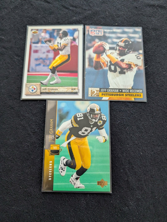 Jeff Graham Pittsburgh Steelers WR Card Lot (3) 1991 Pro Set RC, 1992 UD, 1994 UD