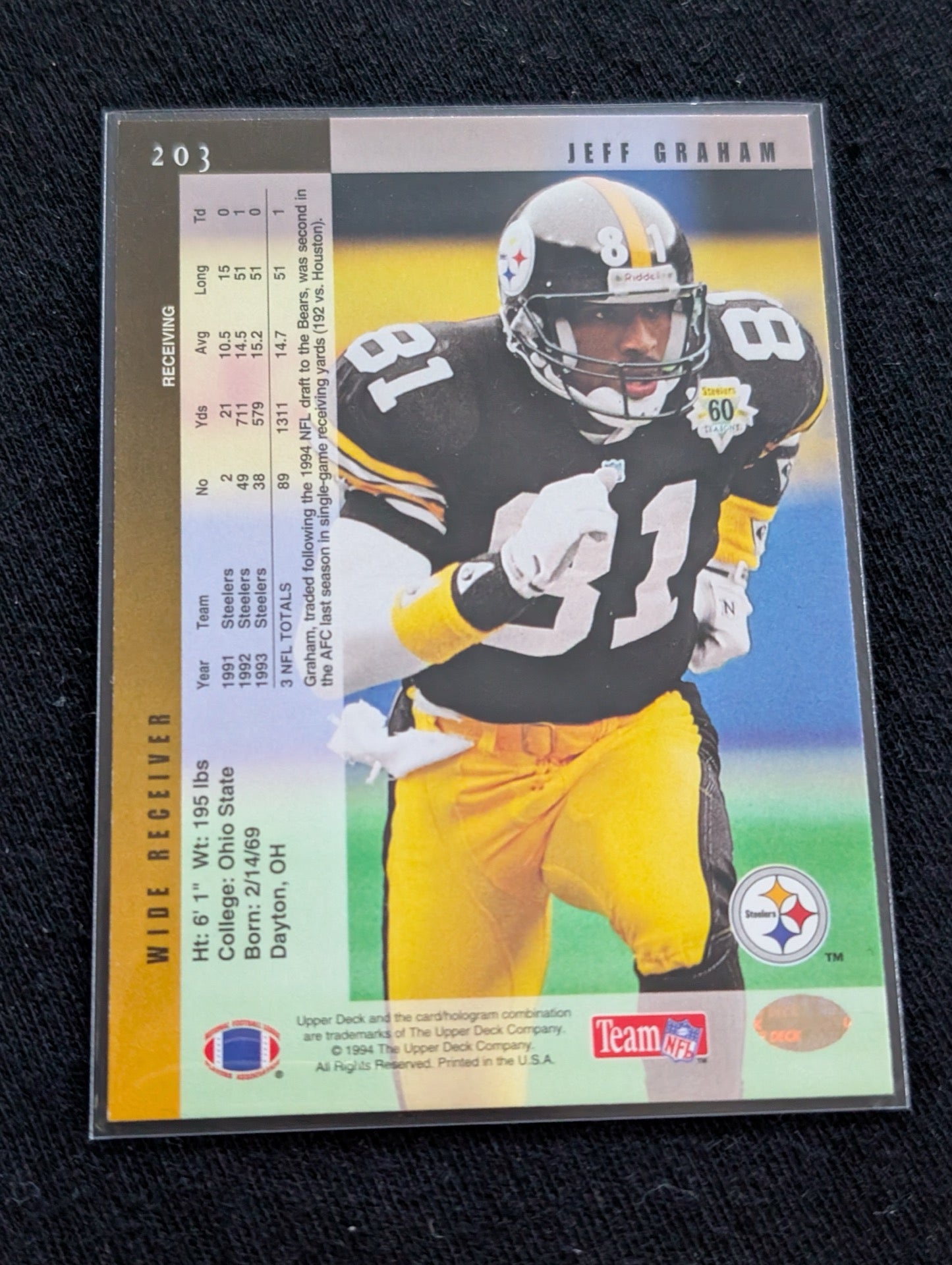 Jeff Graham Pittsburgh Steelers WR Card Lot (3) 1991 Pro Set RC, 1992 UD, 1994 UD