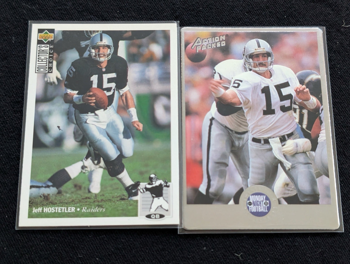 Jeff Hostetler Raiders QB Card Lot (2) 1994 Collector's Choice & 1990 Action Packed