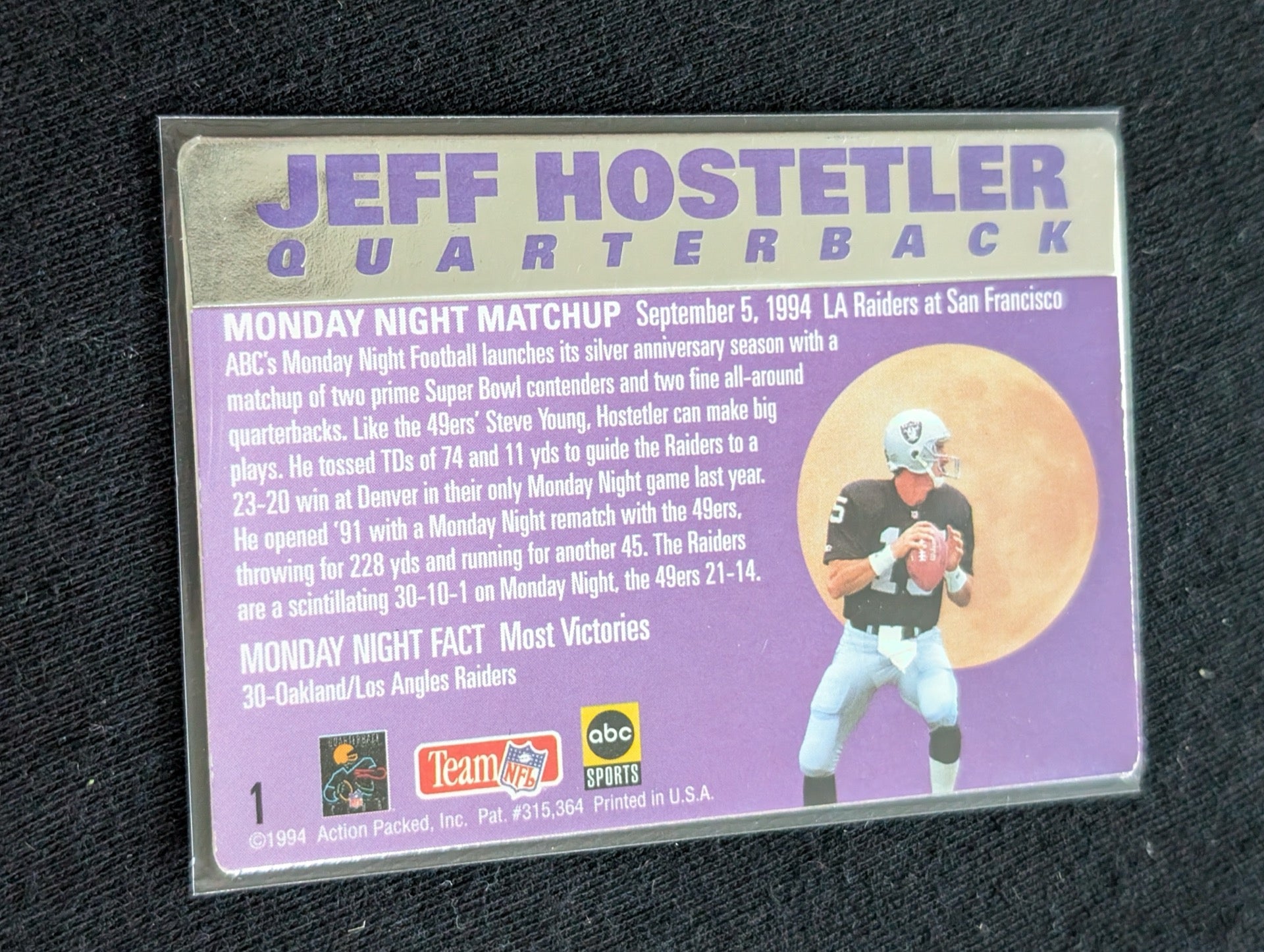 Jeff Hostetler Raiders QB Card Lot (2) 1994 Collector's Choice & 1990 Action Packed