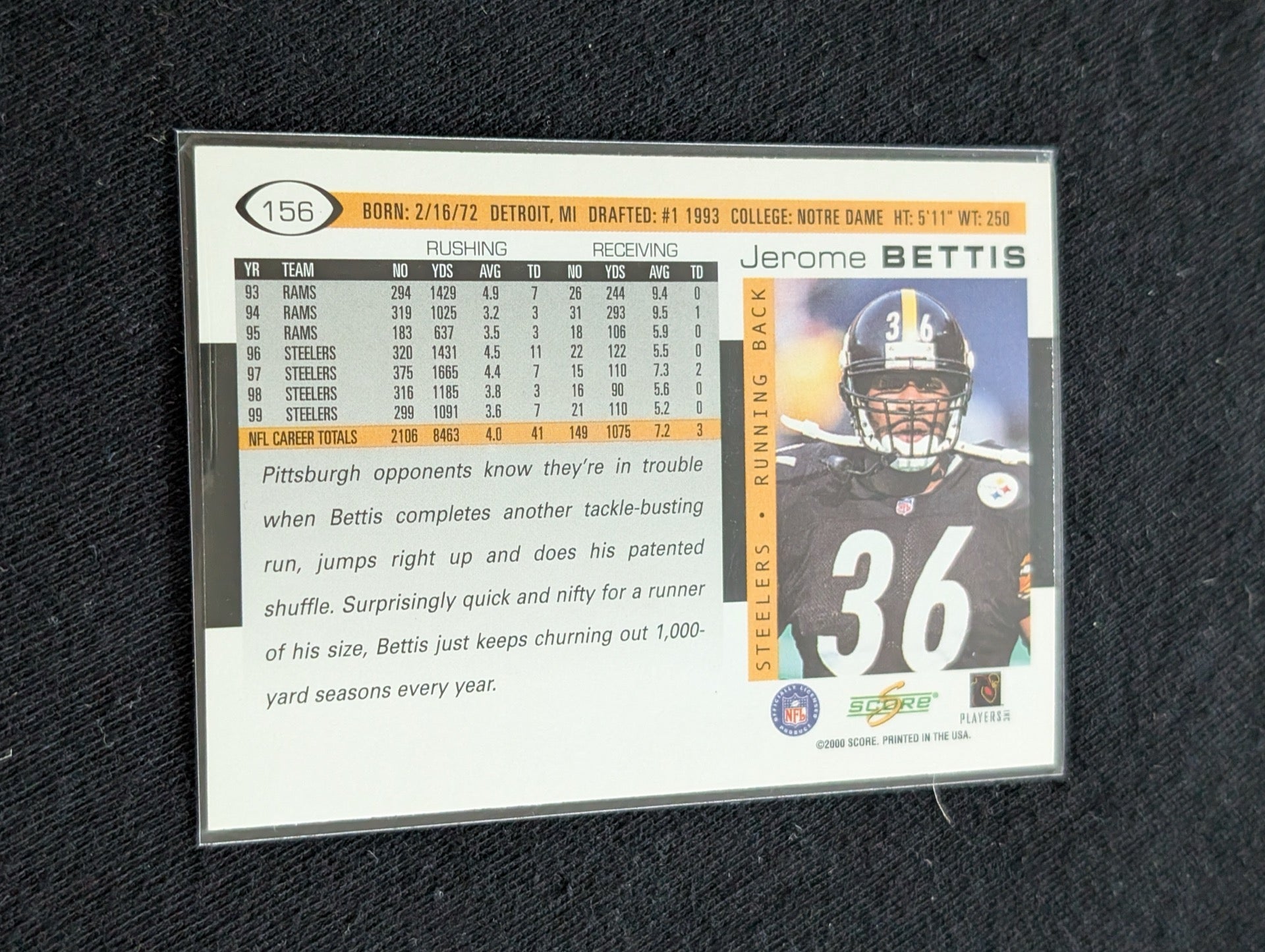 Jerome Bettis "The Bus" Steelers HOF Lot-2 1997 Score & 2002 Donruss Ionix