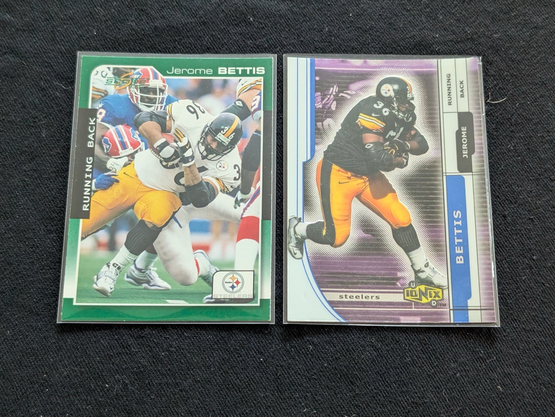 Jerome Bettis "The Bus" Steelers HOF Lot (2) 1997 Score and 2002 Donruss Ionix