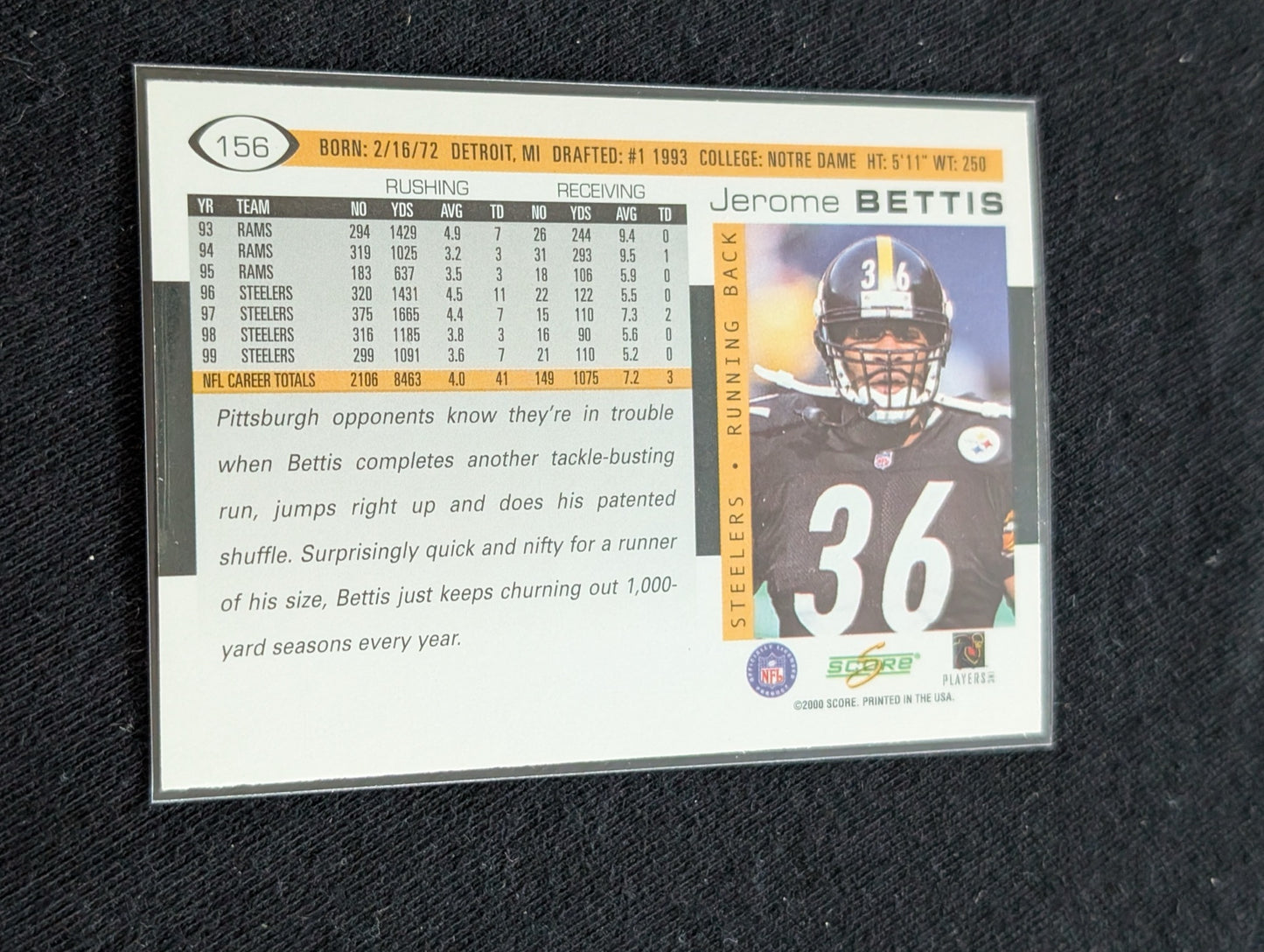 Jerome Bettis "The Bus" Steelers HOF Lot (2) 1997 Score and 2002 Donruss Ionix