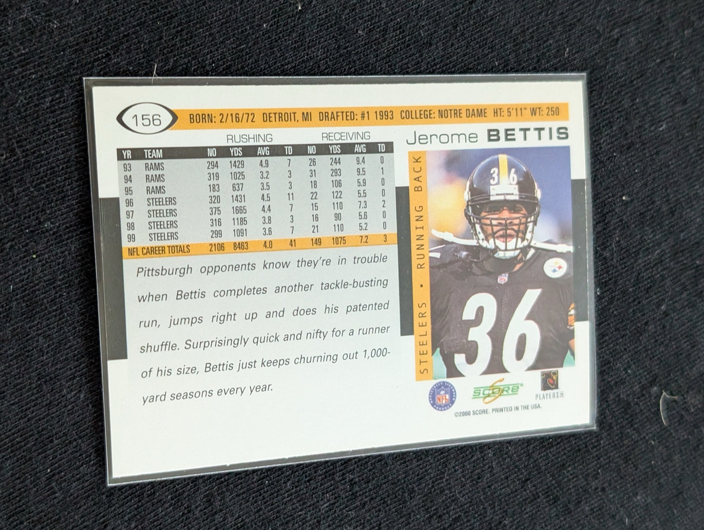 Jerome Bettis "The Bus" Steelers HOF Lot (2) 2002 Donruss Ionix and 1997 Score