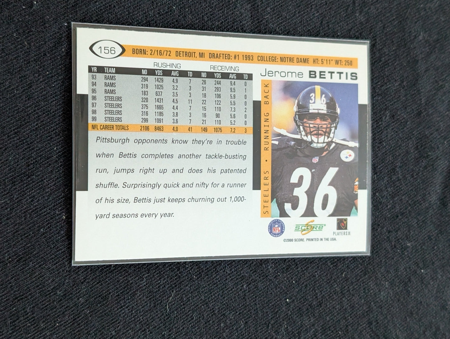 Jerome Bettis "The Bus" Steelers HOF Lot-2 1997 Score and 2002 Donruss Ionix