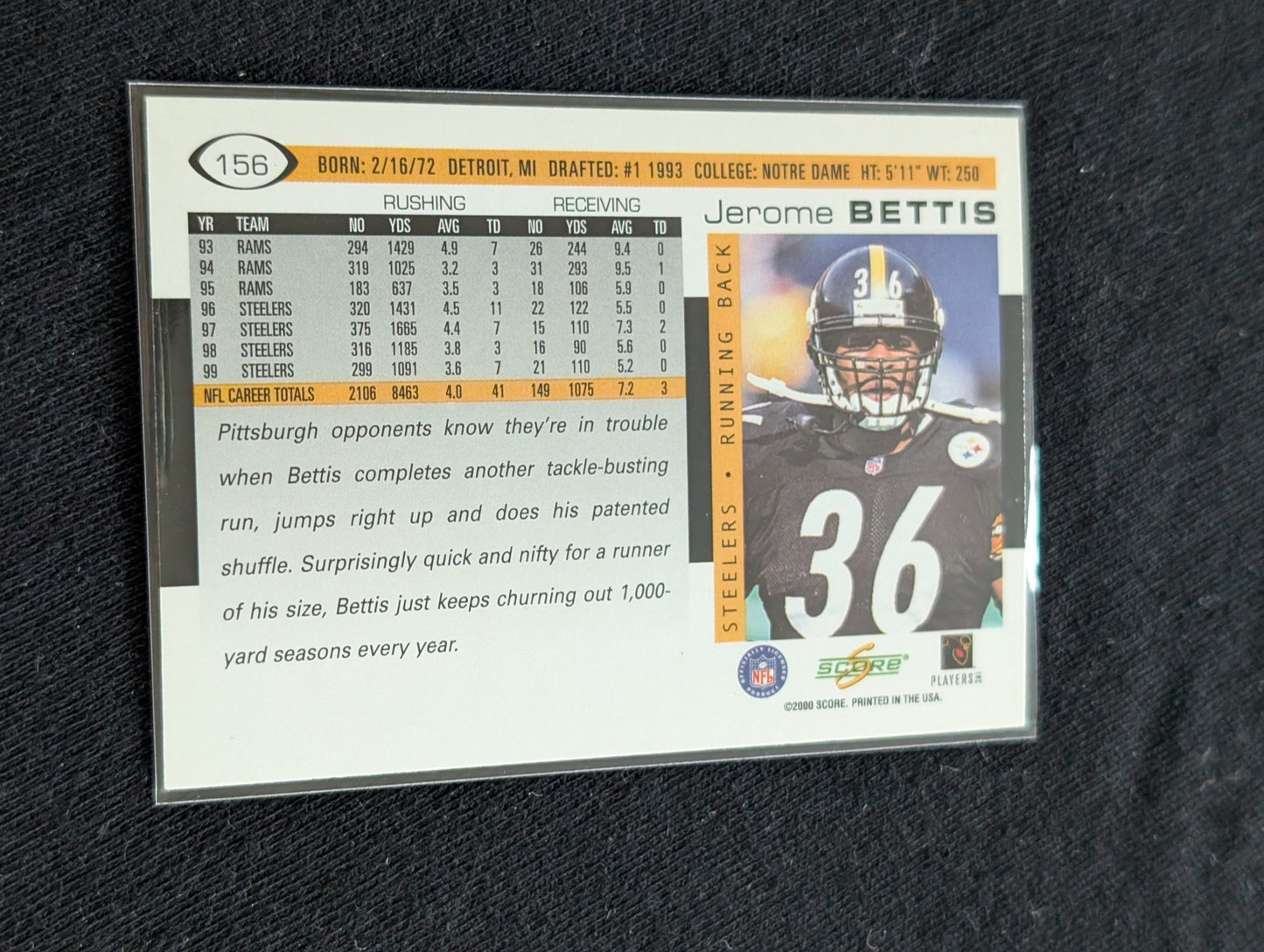 Jerome Bettis "The Bus" Steelers HOF Lot (2) 1997 Score & 2002 Donruss Ionix