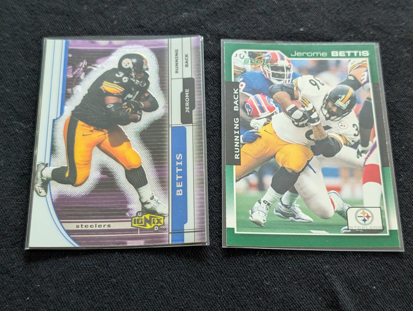 Jerome Bettis "The Bus" Steelers HOF Lot (2) 2002 Donruss Ionix & 1997 Score