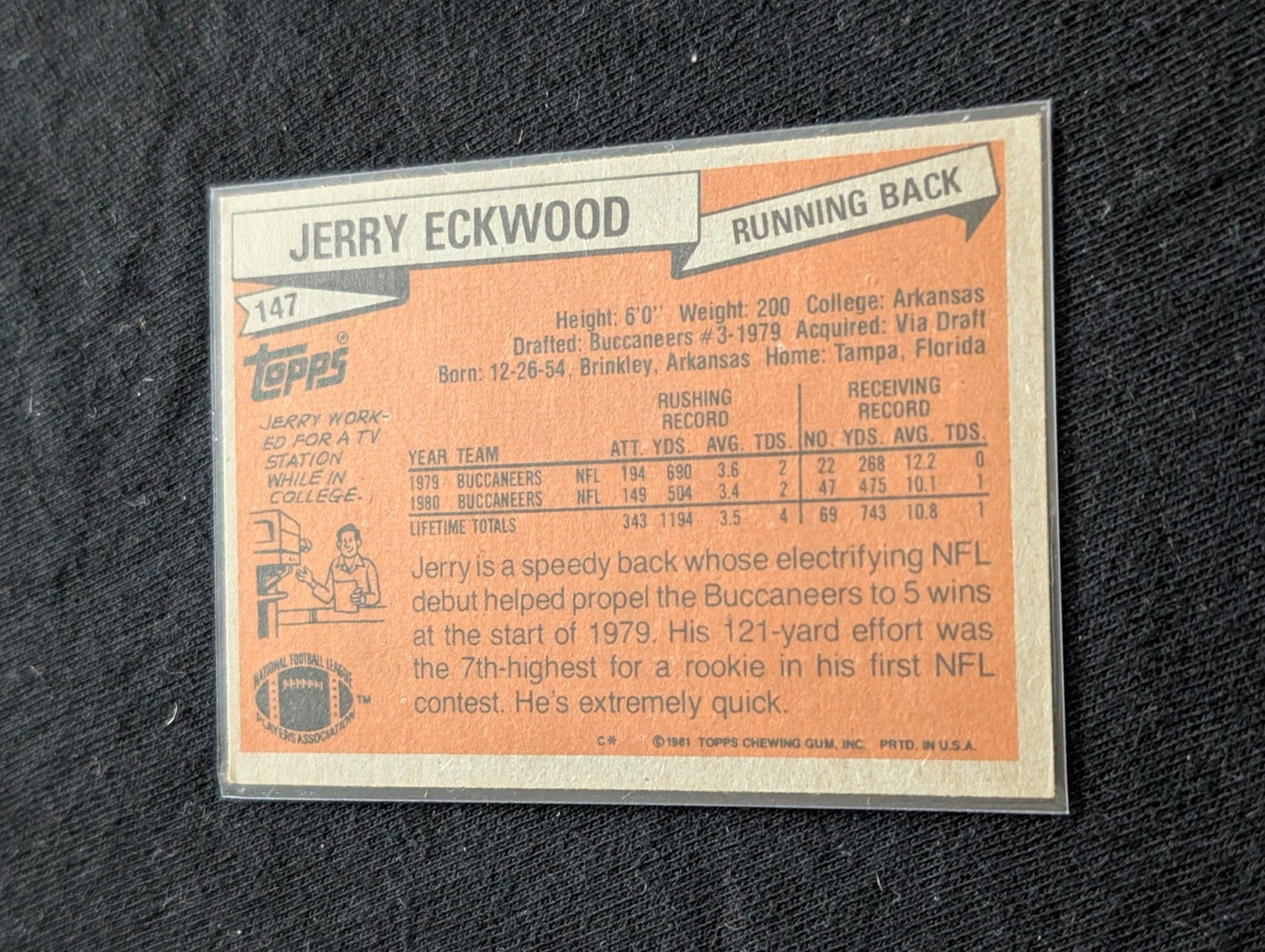 Jerry Eckwood Tampa Bay Buccaneers Vintage Topps Lot (3) 1980 1981 1982
