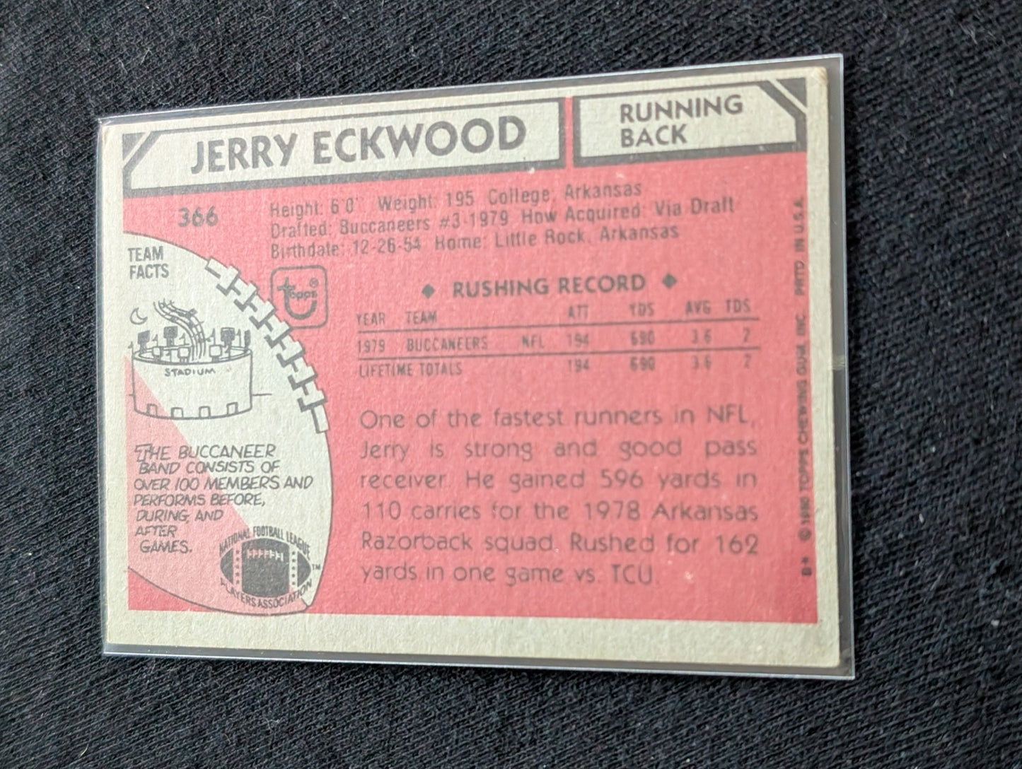 Jerry Eckwood Tampa Bay Buccaneers Vintage Topps Lot (2) 1980 & 1981