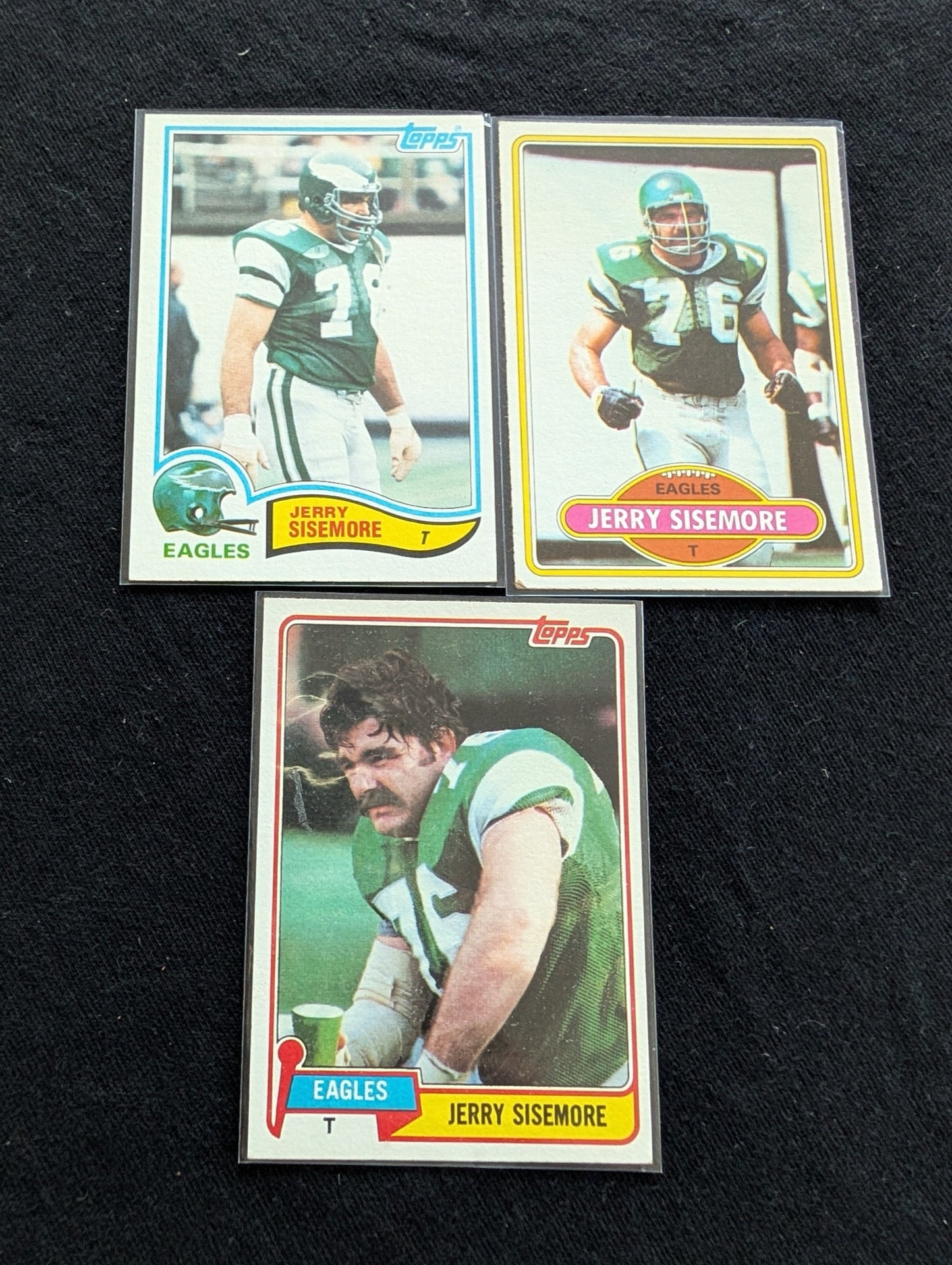 Jerry Sisemore Eagles Legend Vintage Topps Lot (3) 1980 1981 1982 Pro Bowl