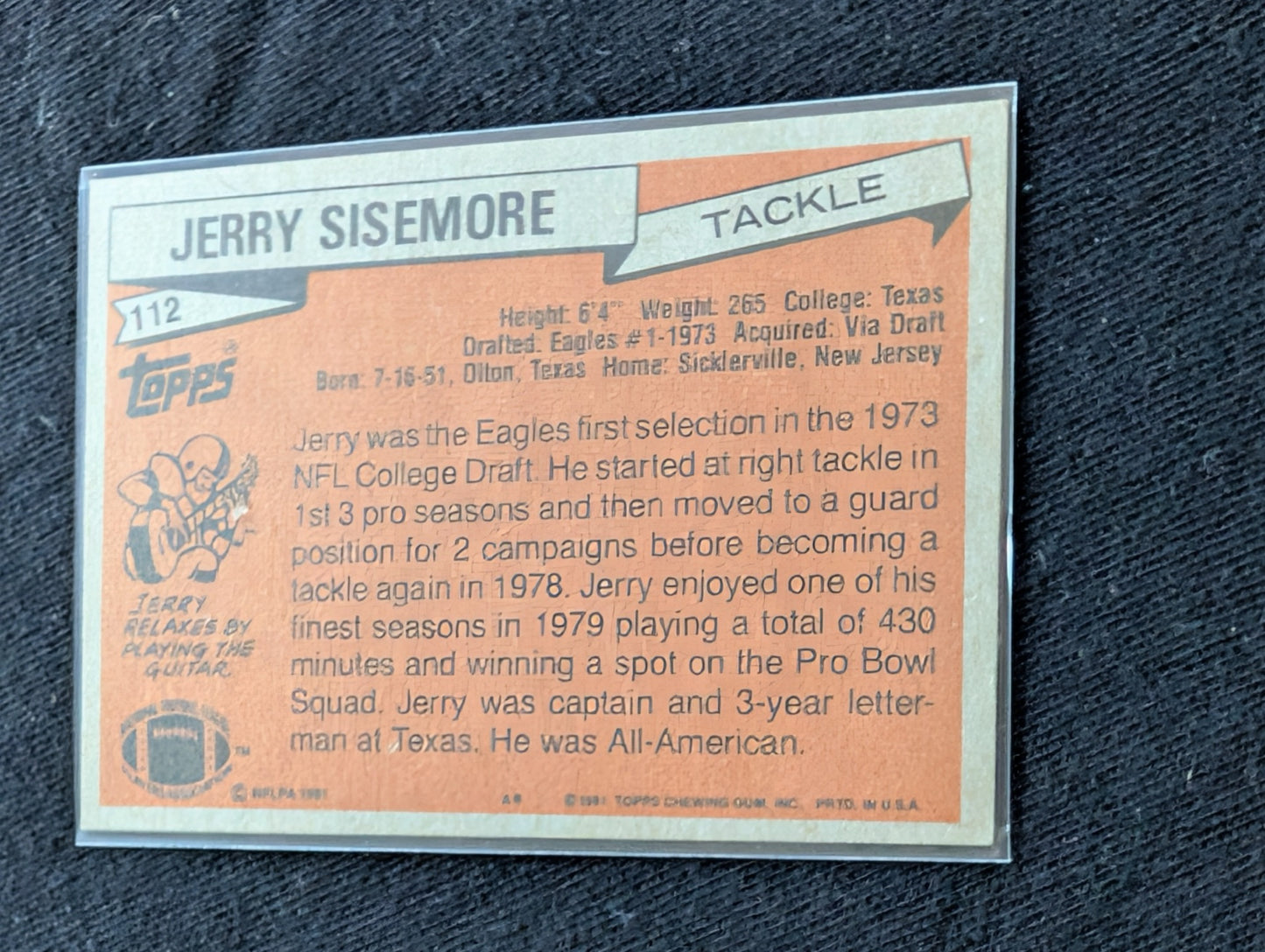 Jerry Sisemore Eagles Legend Vintage Topps Lot (3) 1980 1981 1982 Pro Bowl