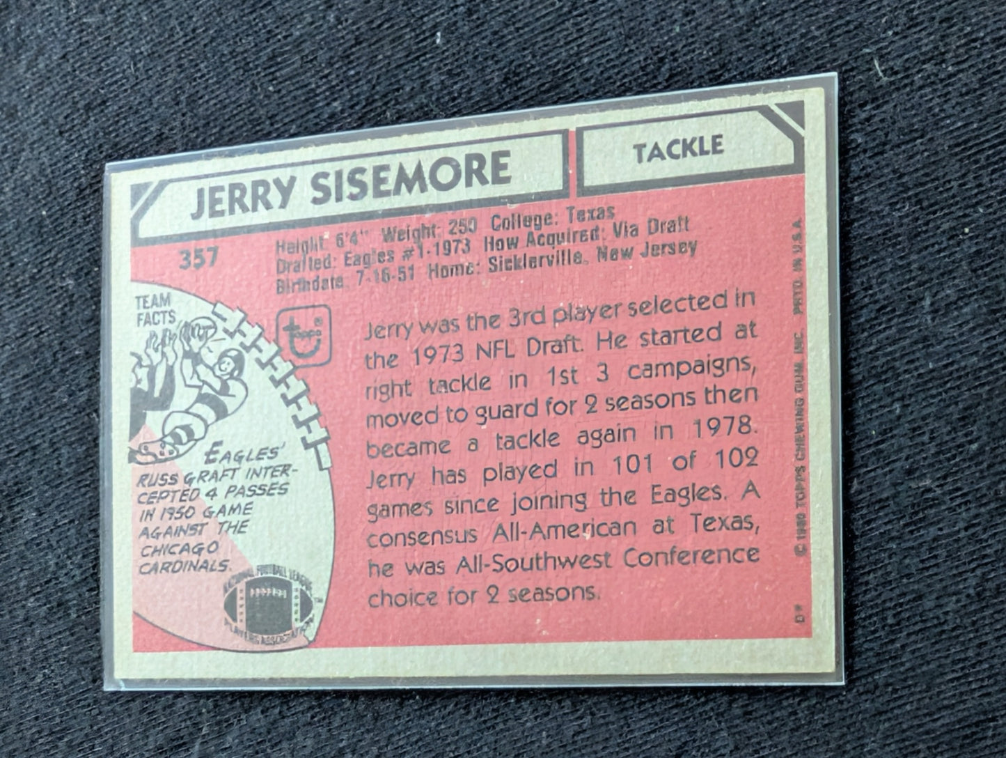 Jerry Sisemore Eagles Legend Vintage Topps Lot (3) 1980 1981 1982 Pro Bowl
