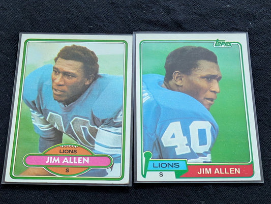 Jim Allen Detroit Lions Safety Vintage Topps Card Lot (2) 1980 1981