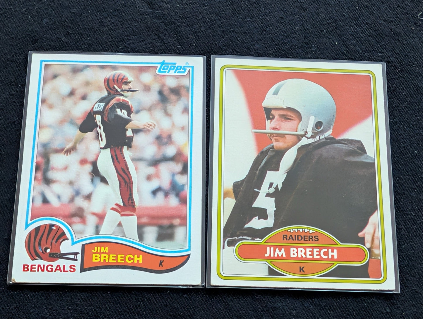 Jim Breech Vintage Kicker Lot (2) 1981 Topps Raiders & 1982 Topps Bengals