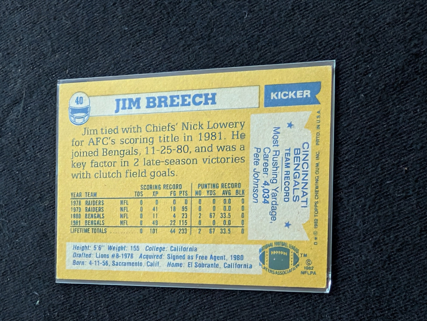 Jim Breech Vintage Kicker Lot (2) 1981 Topps Raiders & 1982 Topps Bengals