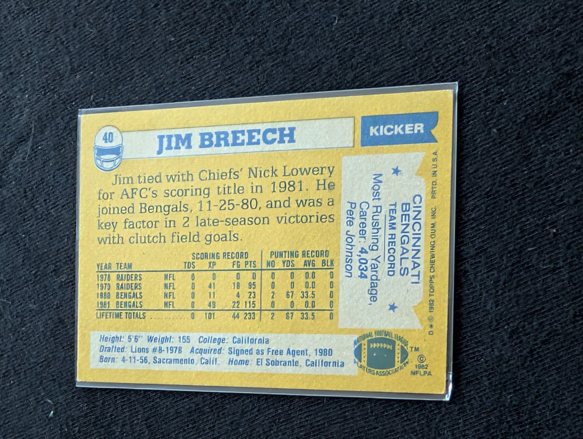 Jim Breech Vintage Kicker Lot (2) 1981 Topps Raiders & 1982 Topps Bengals