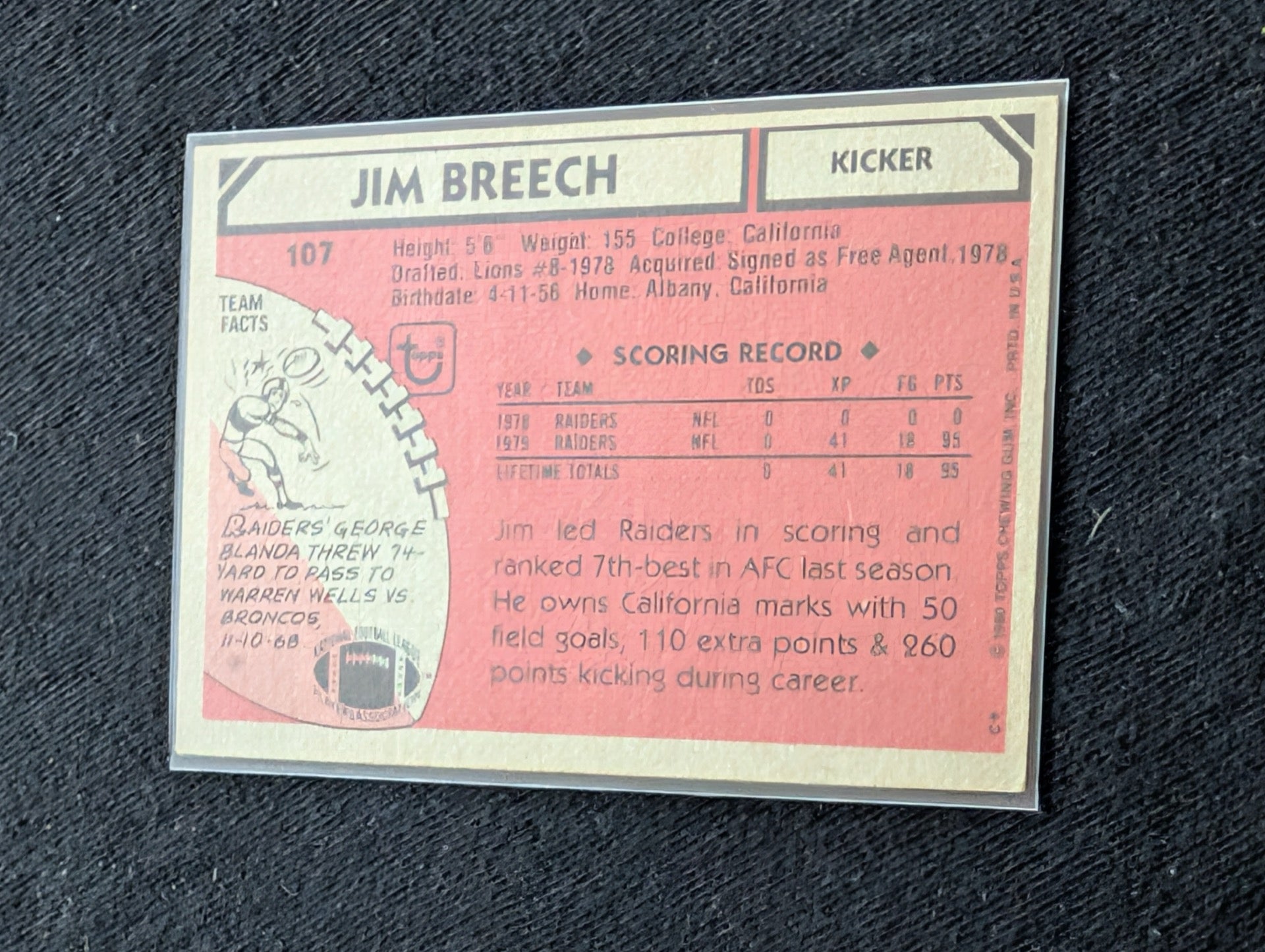 Jim Breech Vintage Kicker Lot (2) 1981 Topps Raiders & 1982 Topps Bengals