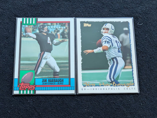 Jim Harbaugh "Captain Comeback" QB Lot (2) 1990 Topps Bears & 1996 Topps Colts