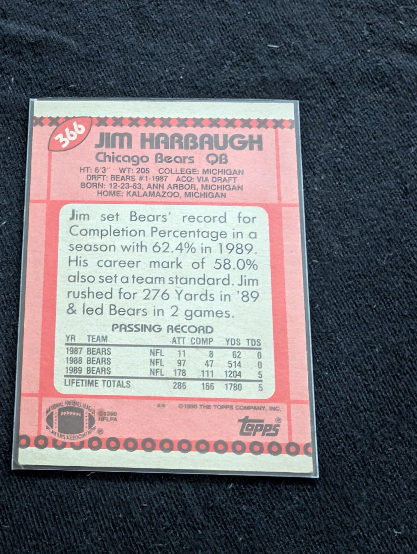 Jim Harbaugh "Captain Comeback" QB Lot (2) 1990 Topps Bears & 1996 Topps Colts