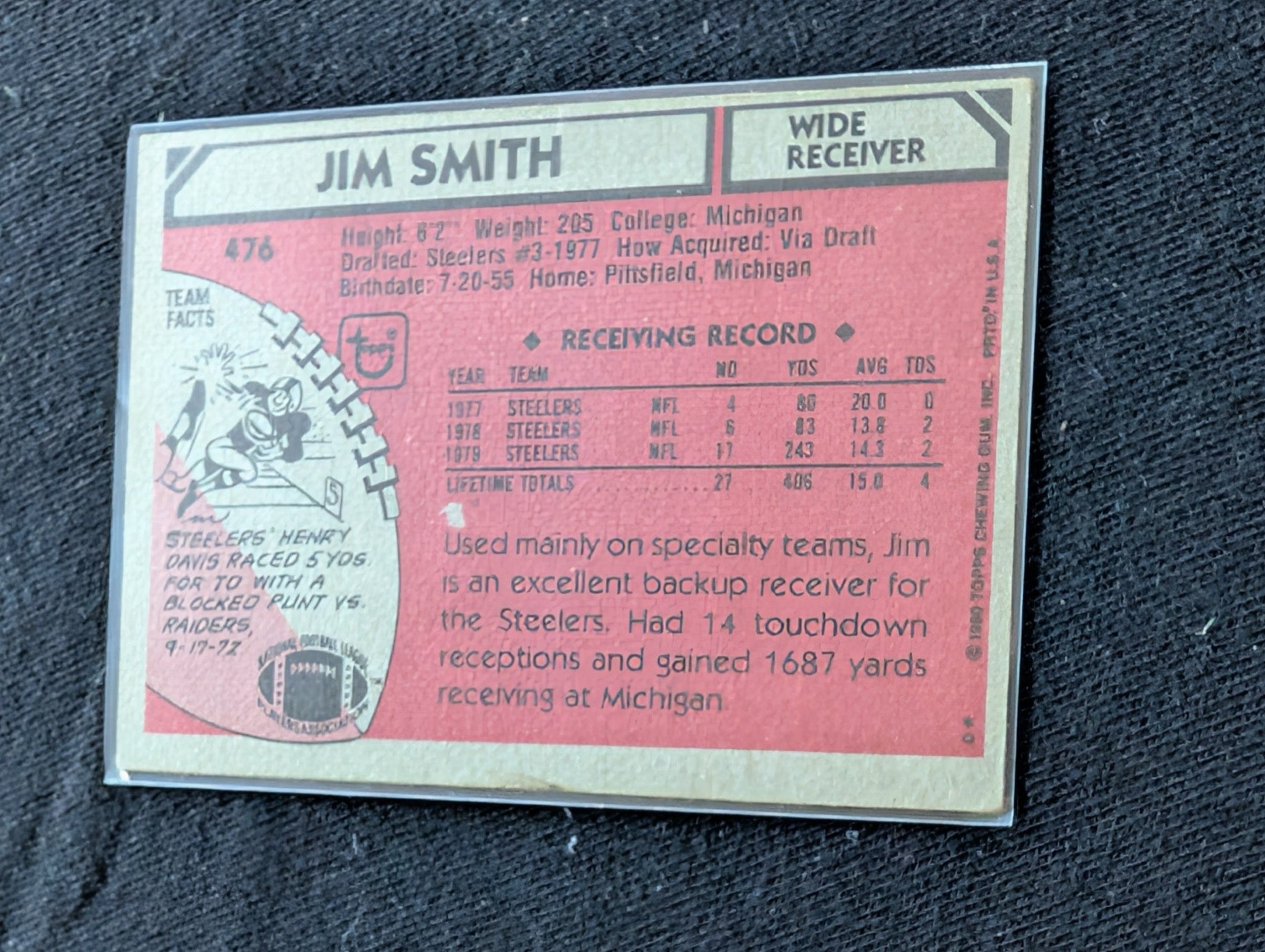 Jim Smith Steelers Vintage Topps Lot (3) 1980-1982 2x Super Bowl Champ