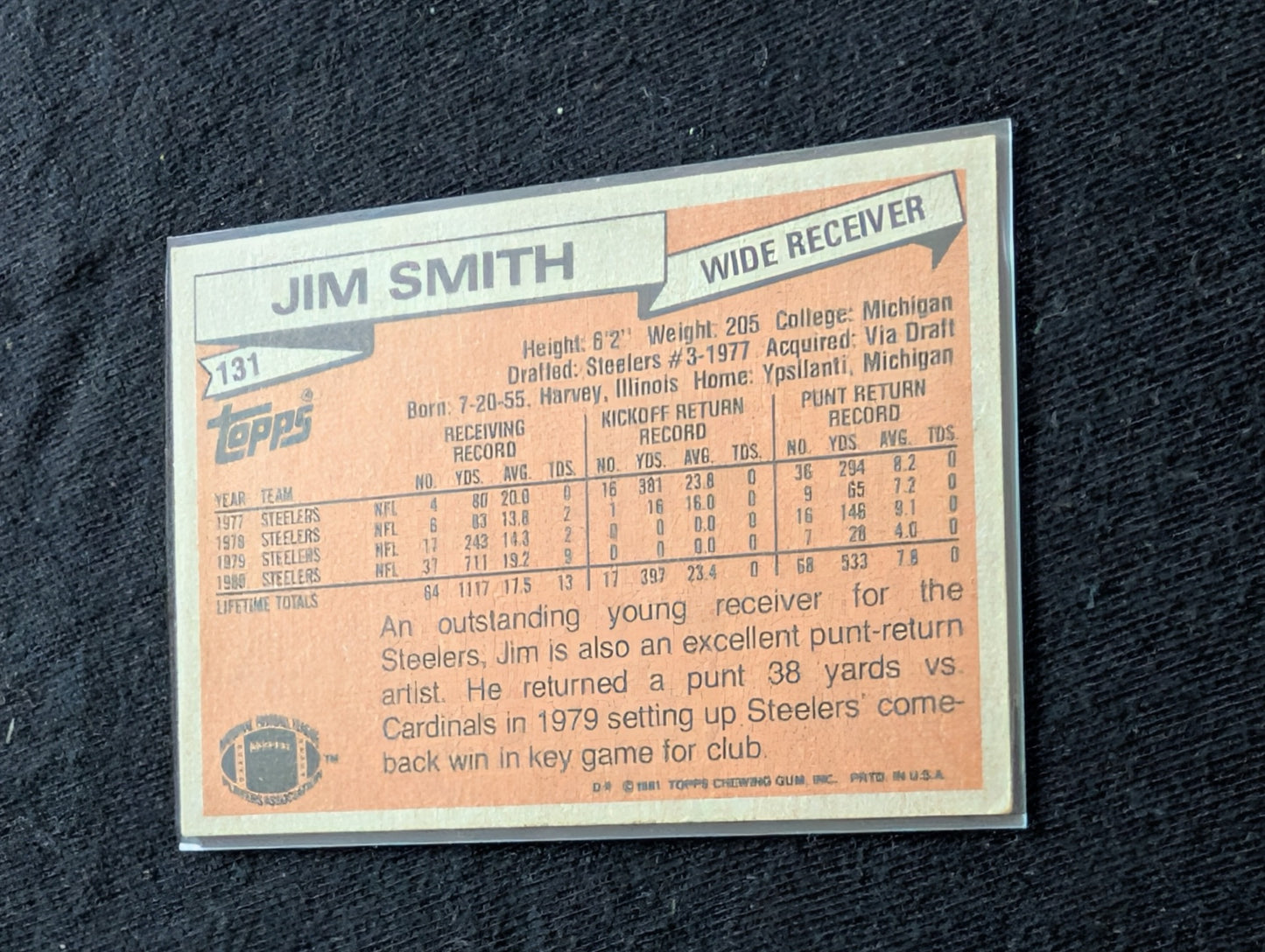 Jim Smith Steelers Vintage Topps Lot (3) 1980-1982 2x Super Bowl Champ