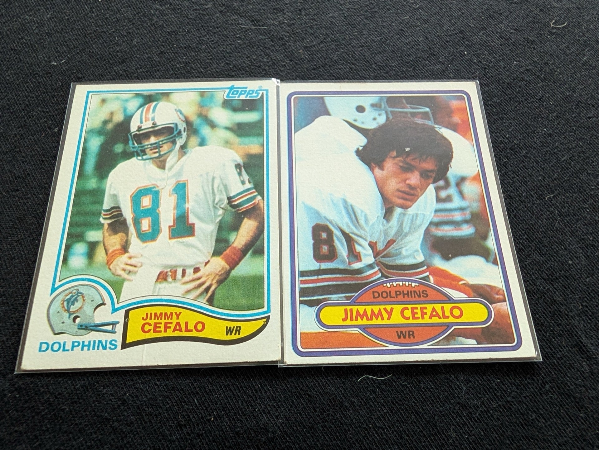 Jimmy Cefalo Miami Dolphins Vintage Topps Lot (2) 1980 1981 Super Bowl