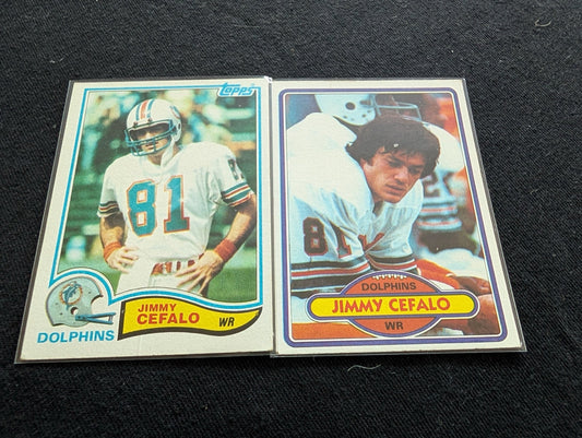 Jimmy Cefalo Miami Dolphins Vintage Topps Lot (2) 1980 1981 Super Bowl