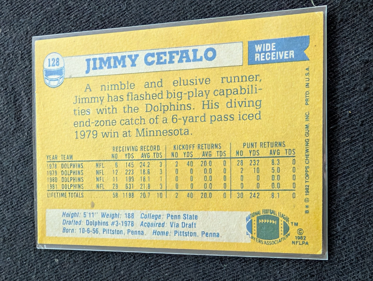 Jimmy Cefalo Miami Dolphins Vintage Topps Lot (2) 1980 1981 Super Bowl