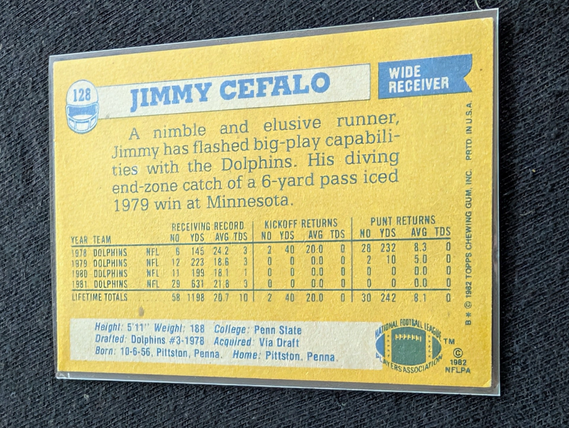 Jimmy Cefalo Miami Dolphins Vintage Topps Lot (2) 1980 1981 Super Bowl
