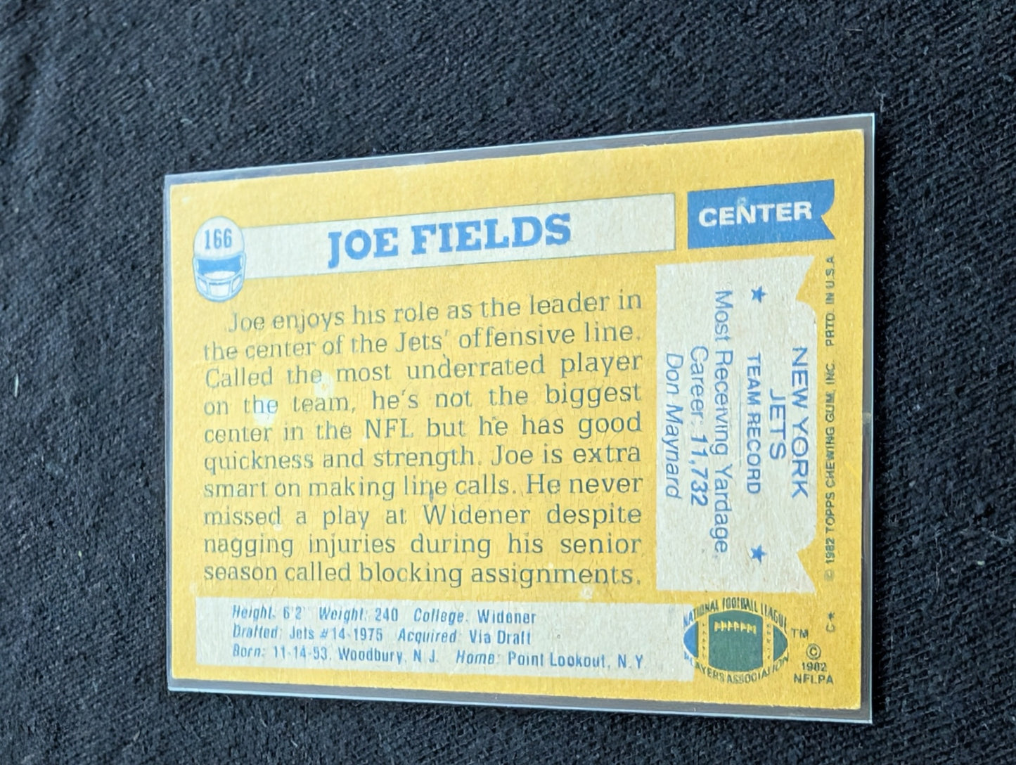 Joe Fields New York Jets Vintage Topps Lot (2) 1981 1982 Pro Bowl Center