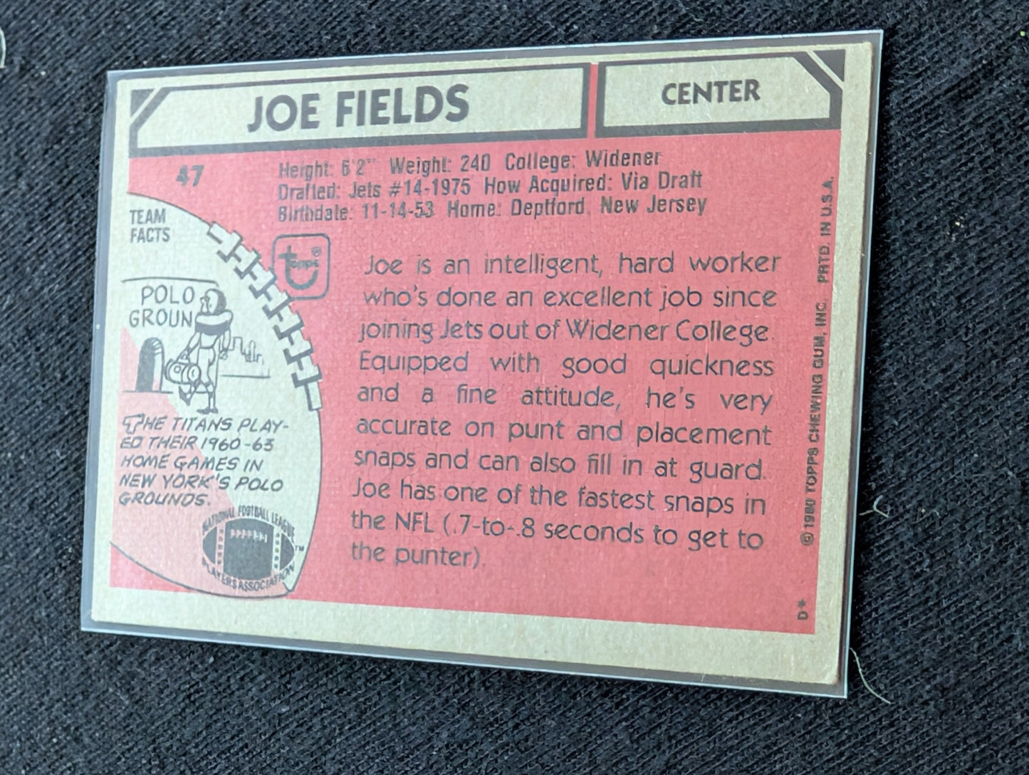 Joe Fields New York Jets Vintage Topps Lot (2) 1981 1982 Pro Bowl Center