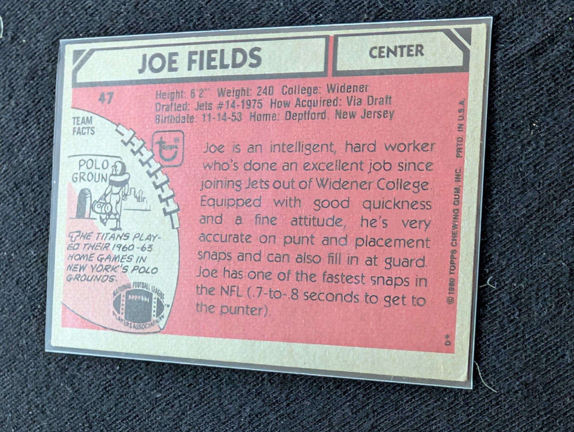 Joe Fields New York Jets Vintage Topps Lot (2) 1981 1982 Pro Bowl Center