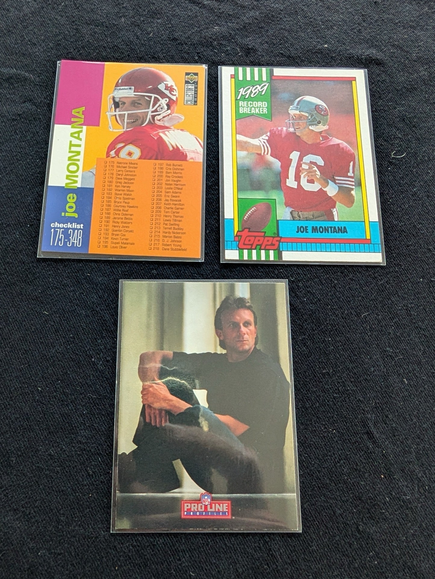Joe Montana HOF QB Legend Lot (3) 1991 Topps, 1991 Pro Line, 1994 UD Chiefs