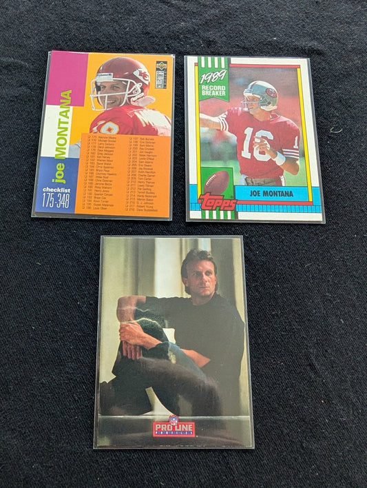 Joe Montana HOF QB Legend Lot (3) 1991 Topps, 1991 Pro Line, 1994 UD Chiefs