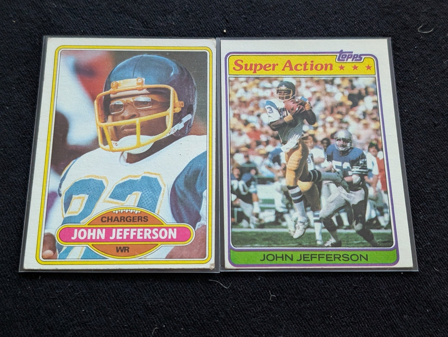 John Jefferson Chargers Vintage Topps Lot (2) 1980 & 1981 "Super Action"