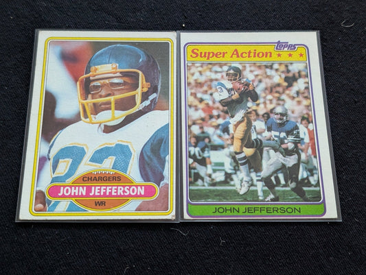 John Jefferson Chargers Vintage Topps Lot (2) 1980 & 1981 "Super Action"