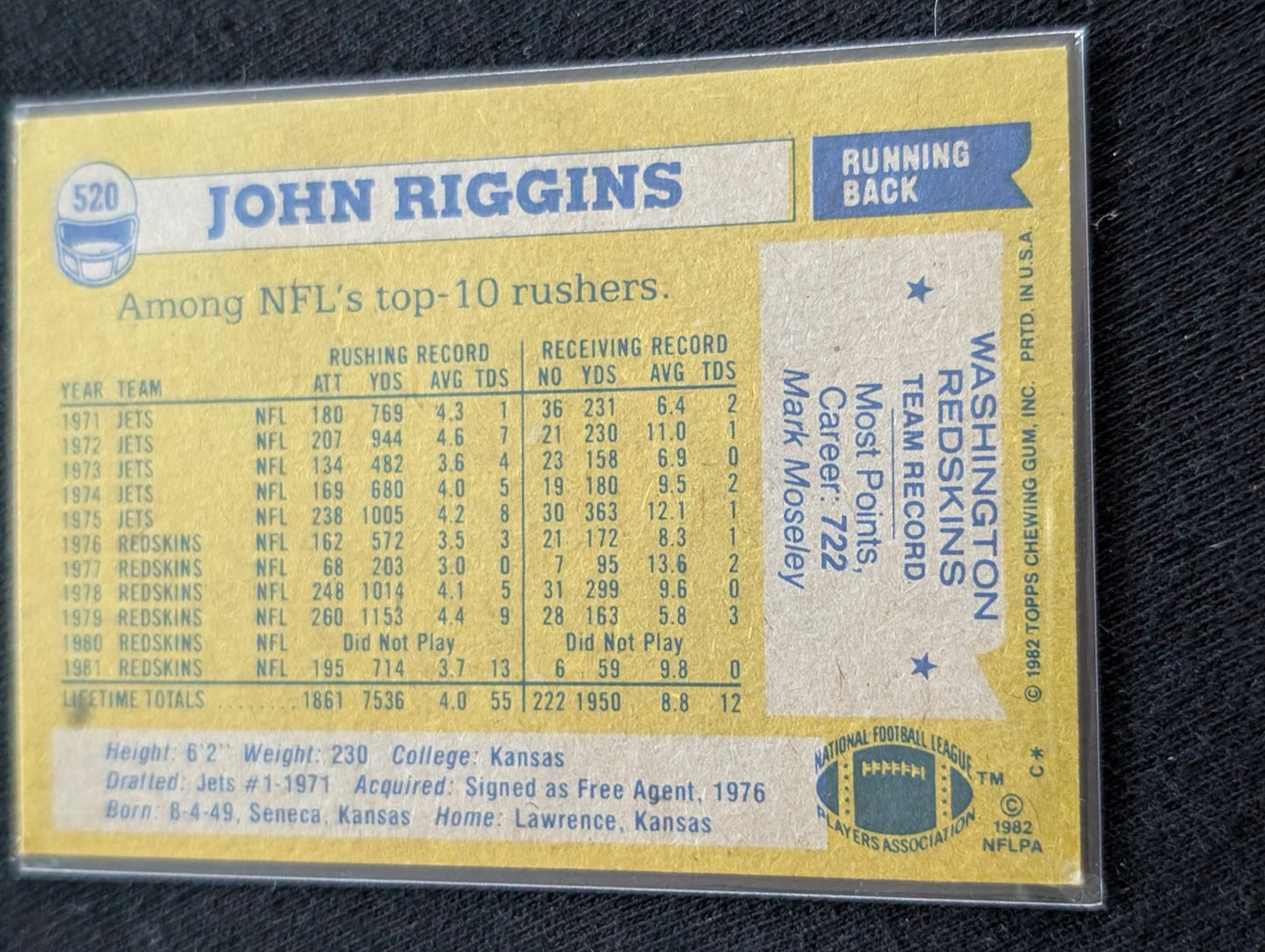 John Riggins HOF Redskins Legend Vintage Topps Lot (2) 1980 1981 "The Diesel"