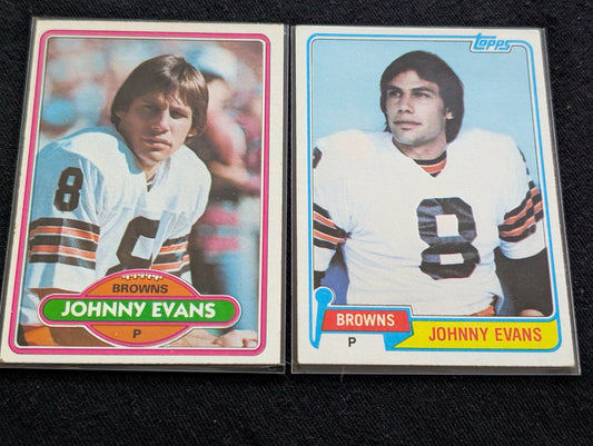 Johnny Evans Cleveland Browns Punter Vintage Topps Lot (2) 1980 1981
